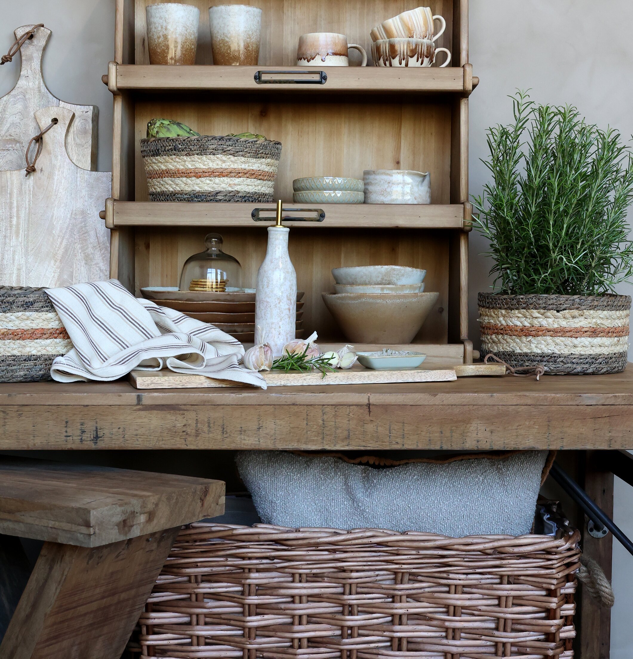 Randiga korgar i sjögräs – Set/3 Chic Antique Förvaringslådor och Boxar Förvaringsboxar Porslinsboxar Trälådor Smyckesboxar porslin