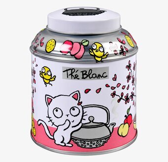 Plåtburk Te Katt Vit från Derrière la porte med kattmotiv