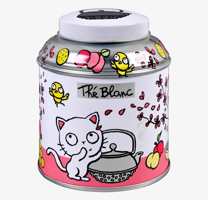 Plåtburk Te Katt Vit från Derrière la porte med kattmotiv