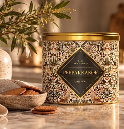 Foto: Mönstrad kakburk med lock och pepparkakor