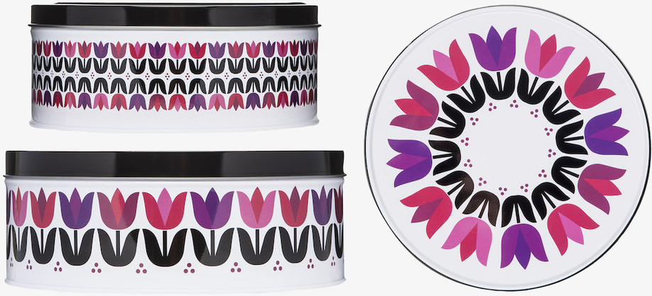 Plåtburk Tulip Rund 2-Pack från Sagaform med tulpanmönster