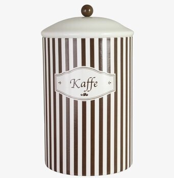 Foto: Randig plåtburk för kaffe med lock brun/vit