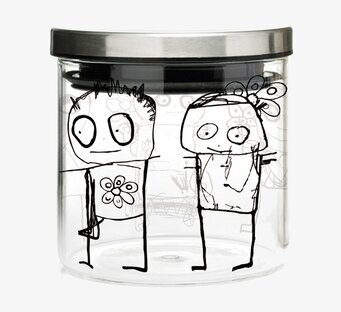 Bild av glasburk med lekfull design och stilrent lock