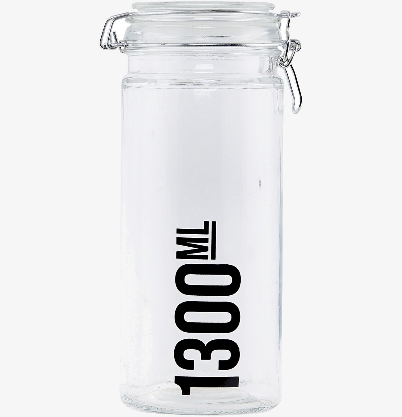 Foto av stilren glasburk med lock och metallspänne