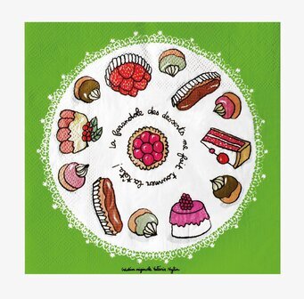 Bild av dekorativa servetter med franska dessertmotiv