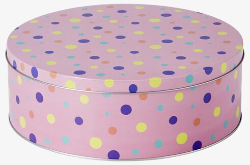 Plåtburk Rosa från Rice med färgglada prickar på rosa bakgrund