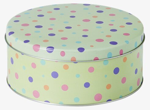 Plåtburk Mintgrön från Rice med färgglada prickar