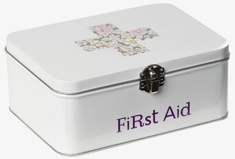 Plåtburk First Aid från House Doctor, vit med blommigt kors