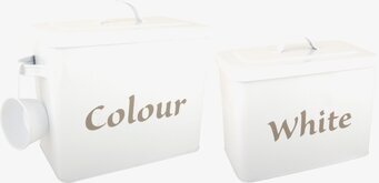 Bild av stilrena vita plåtburkar för tvättmedel