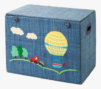 Foto av stilren förvaringskorg med hetluftsballongmotiv