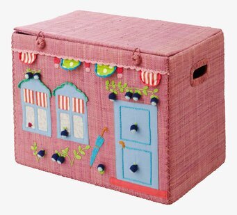 Foto av rektangulär förvaringskorg med husdesign