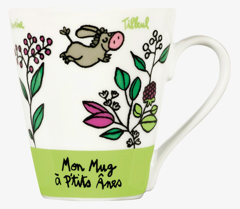 Bild av en unik mugg med lekfullt åsnemotiv i grönt