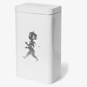 Plåtburk Kaffe Vit från Solstickan med stiliserad pojkbild