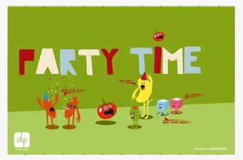 Bild av festligt tema med livliga tecknade karaktärer