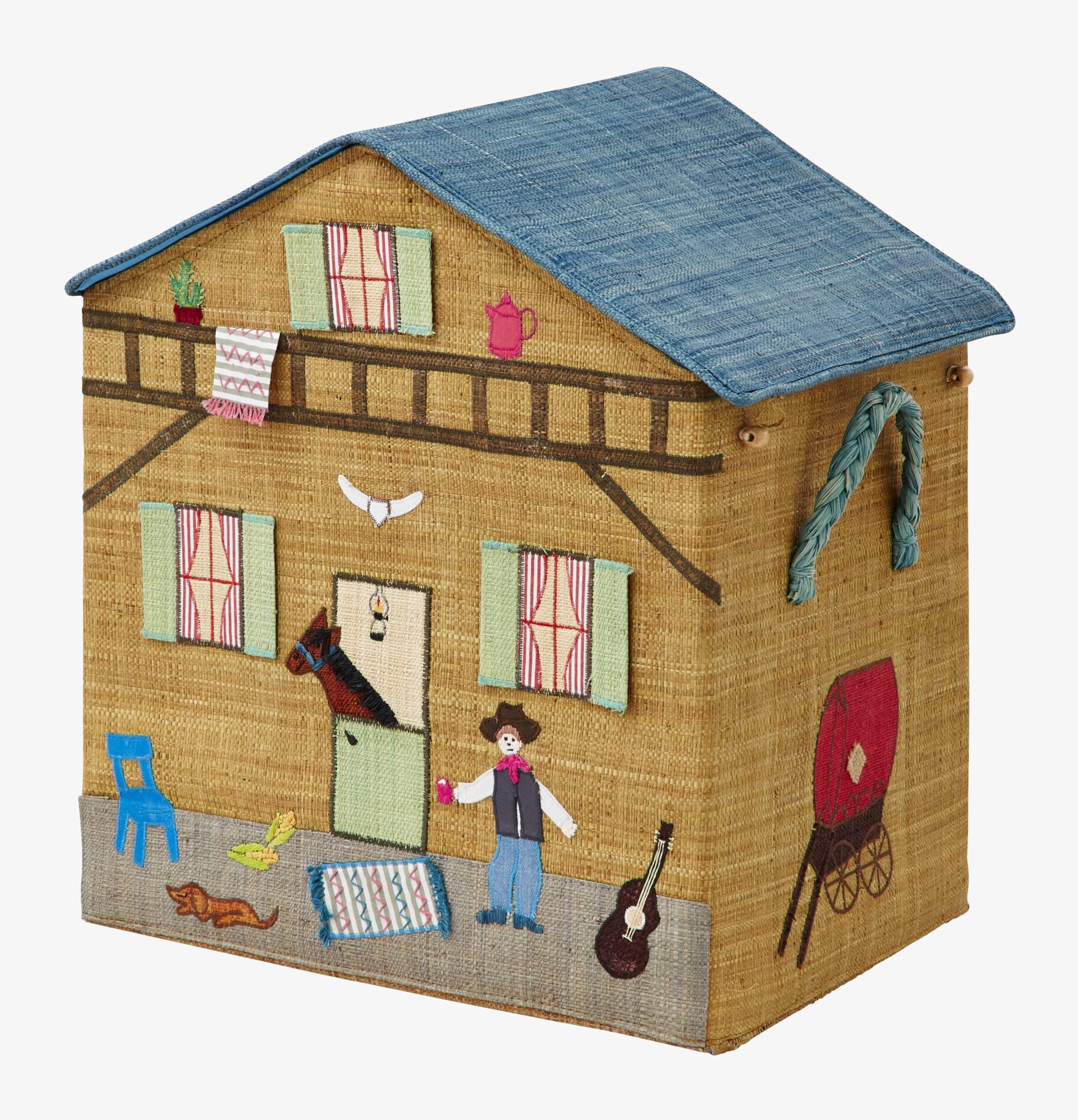 Bild av detaljrik leksakskorg med västtema för barn