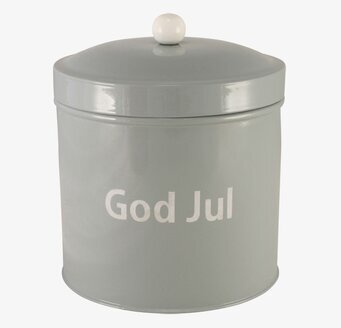 Plåtburk God Jul Grå från Strömshaga med vit knopp