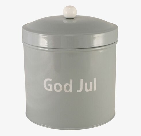 Plåtburk God Jul Grå från Strömshaga med vit knopp
