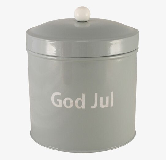 Plåtburk God Jul Grå från Strömshaga med vit knopp