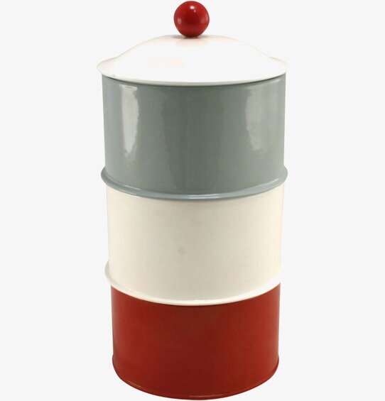 Plåtburk Tredelad från Strömshaga i grå, vit och röd färg