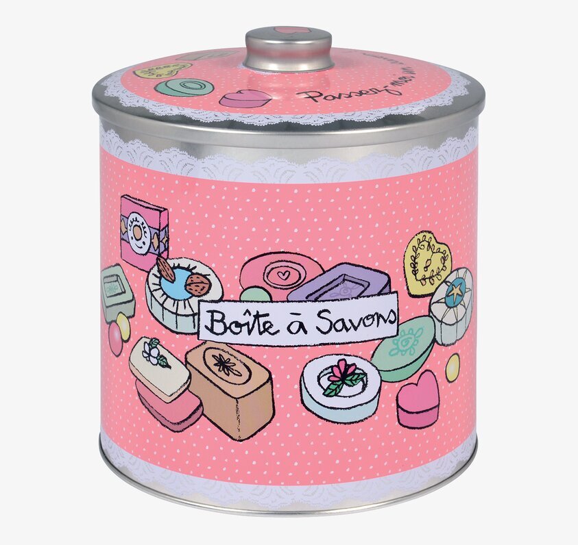 Plåtburk Tvålar Rosa från Derriére la porte i retrostil