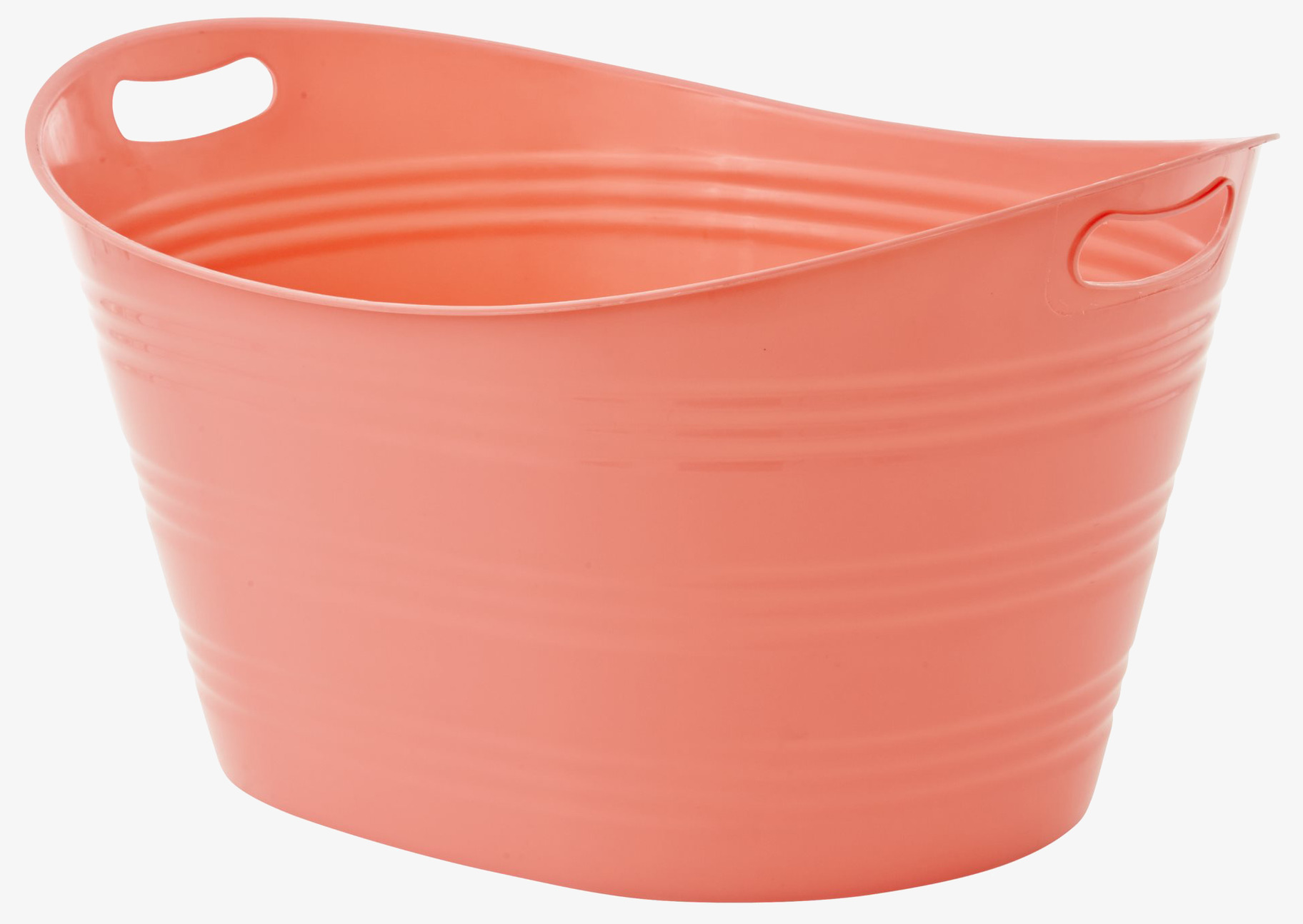 Foto av stor, korallfärgad plastbalja med handtag