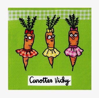 Bild av livfulla morötter i ballerinakjolar med vichy-mönster