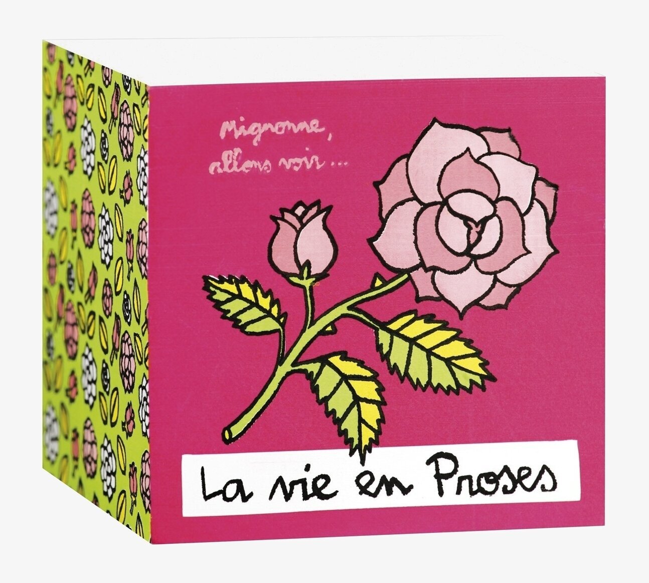 Bild av färgstark plåtburk med rosdesign och fransk text