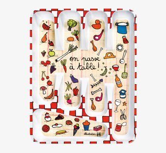 Bild av lekfull besticklåda med färgglad köksdesign