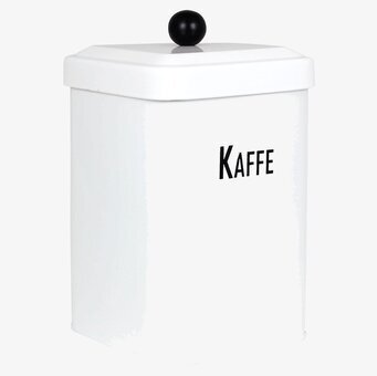 Plåtburk Svarte Petter Kaffe från Strömshaga i vit plåt