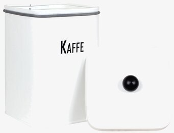Plåtburk Svarte Petter Kaffe från Strömshaga i vit plåt