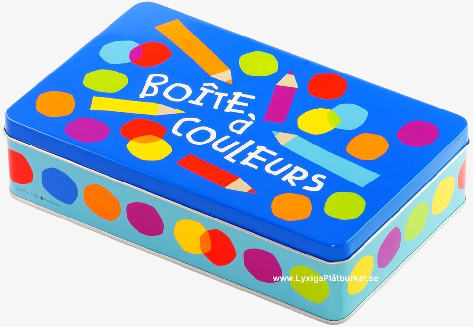 Alfabet blå plåtlåda från Derriére la porte med färgglad design