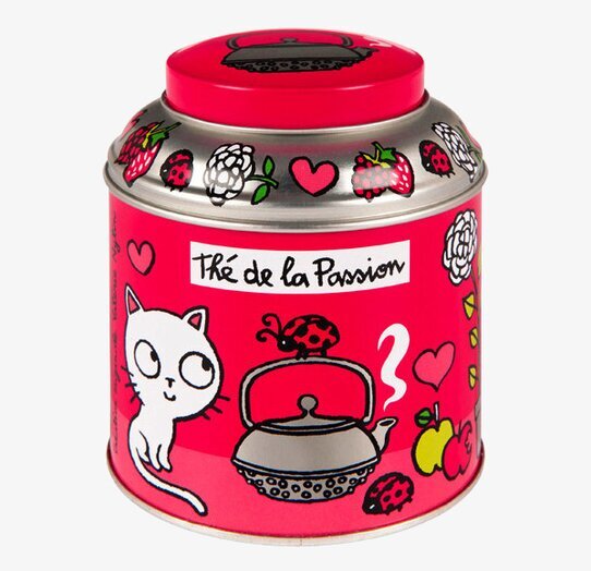 Plåtburk Te katt rosa från Derrière la porte med kattmotiv