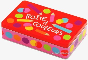 Plåtburk Alfabet röd från Derriére la porte, färgglad design