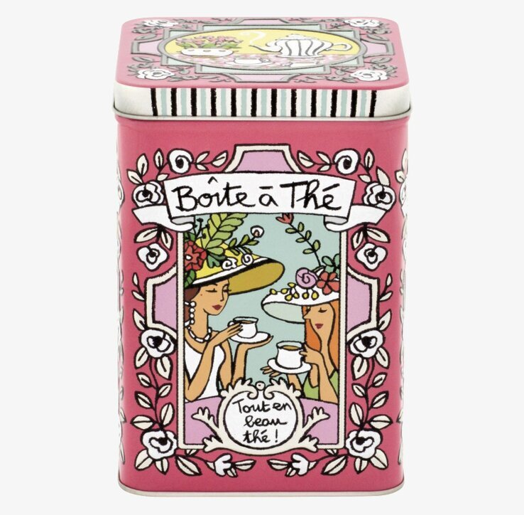 Plåtburk Relief Te från Derriére la porte med färgglad design