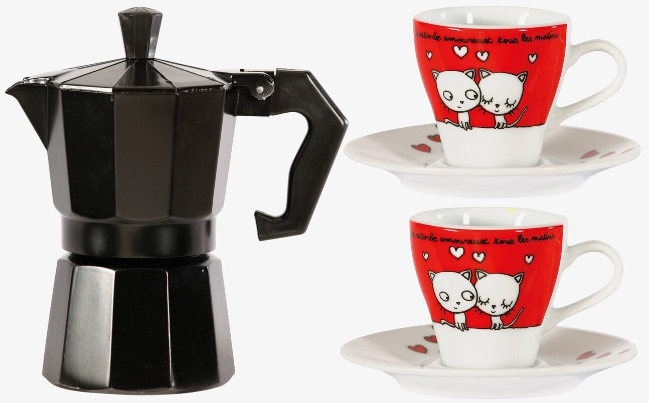 Bild av espressokanna med stilfulla espressokoppar