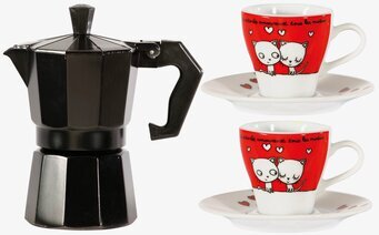 Bild av espressokanna med stilfulla espressokoppar