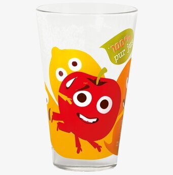 Bild av färgglatt glas med lekfull fruktdesign