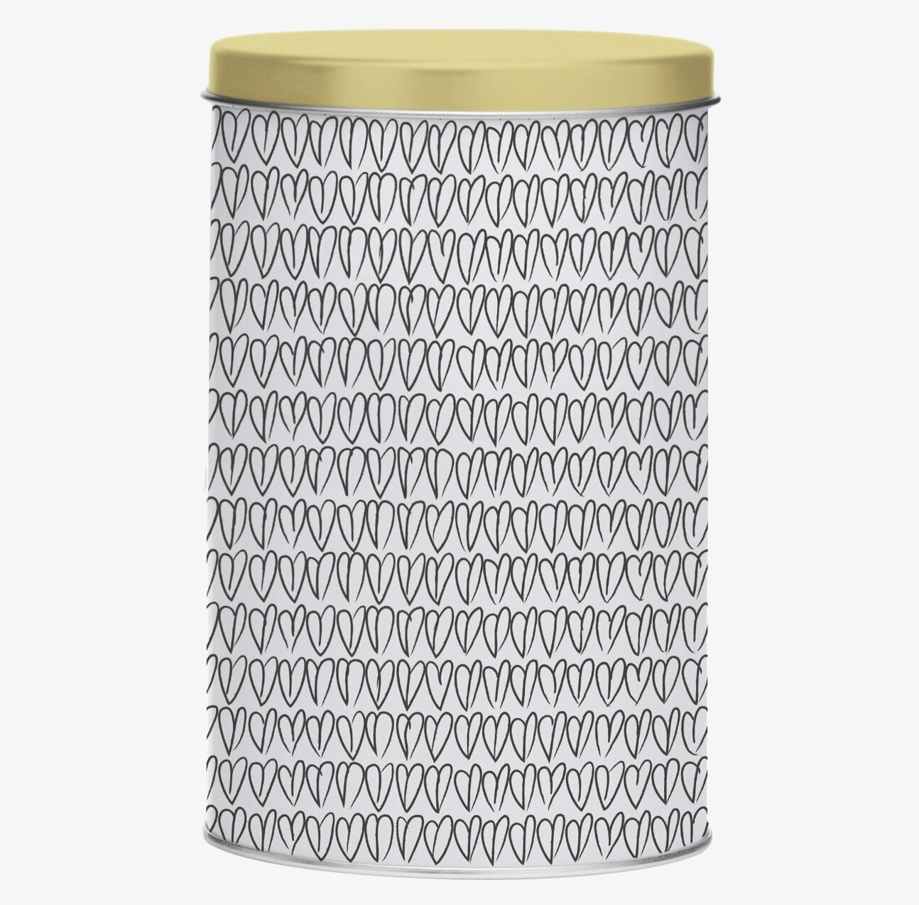 Plåtburk Yellow Heart från Mette Ditmer med hjärtmönster
