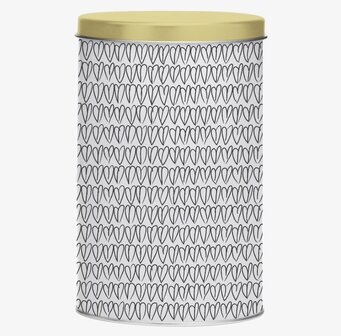 Plåtburk Yellow Heart från Mette Ditmer med hjärtmönster