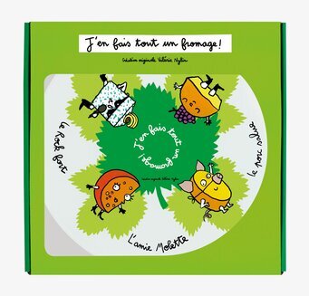 Bild av färgglad ostbricka med tecknade karaktärer