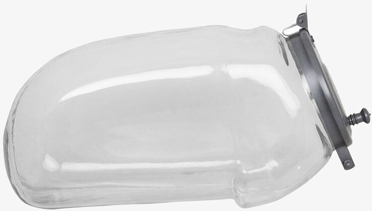 Bild av liggande glasburk med lock och metallram