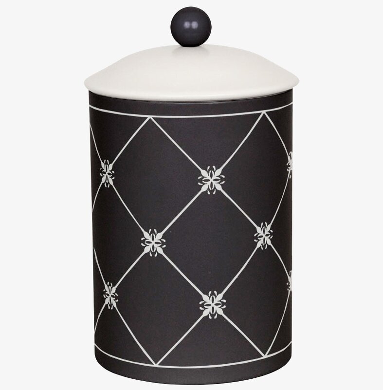 Plåtburk Elvira Svart från Strömshaga med vitt mönster