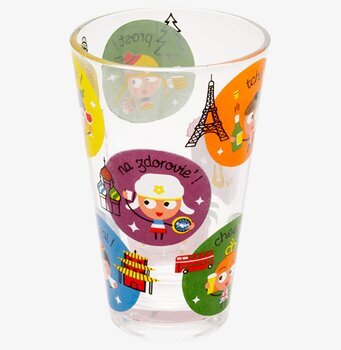 Foto av färgstarkt glas med globalt och festligt tema