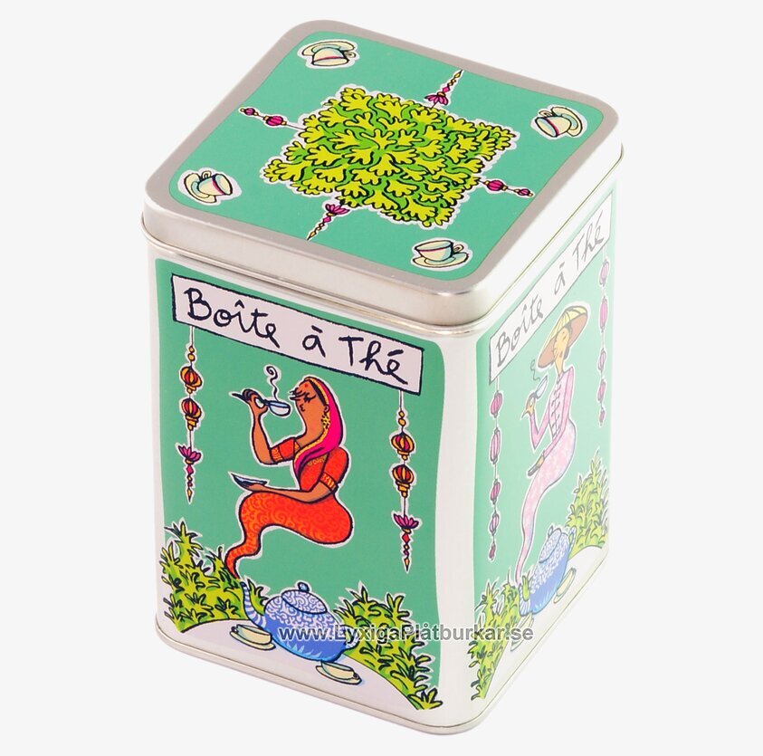 Plåtburk Te Ljusgrön från Derriére la porte med te-tema