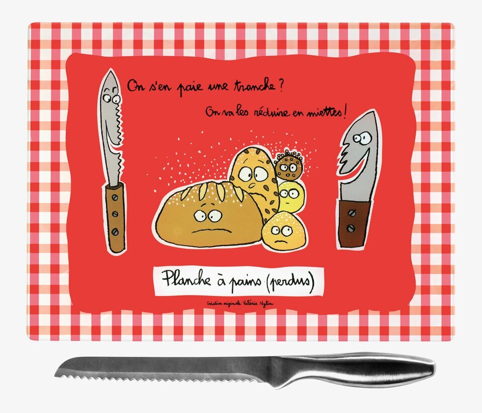 Bild av färgglad skärbräda med humoristiska bakverk