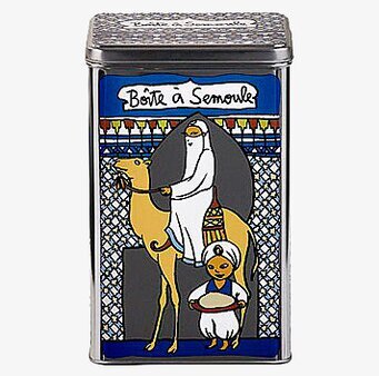 Foto av unik blå plåtburk med österländskt motiv