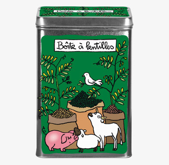 Plåtburk Bönor/Linser från Derriére la porte med illustration
