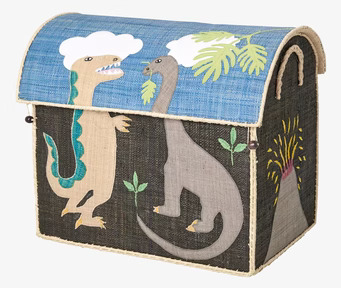 Bild av färgglad förvaringskorg med dinosauriemotiv