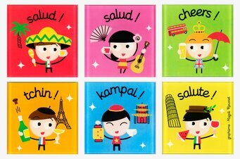 Bild av färgglada glasunderlägg med kulturella teman