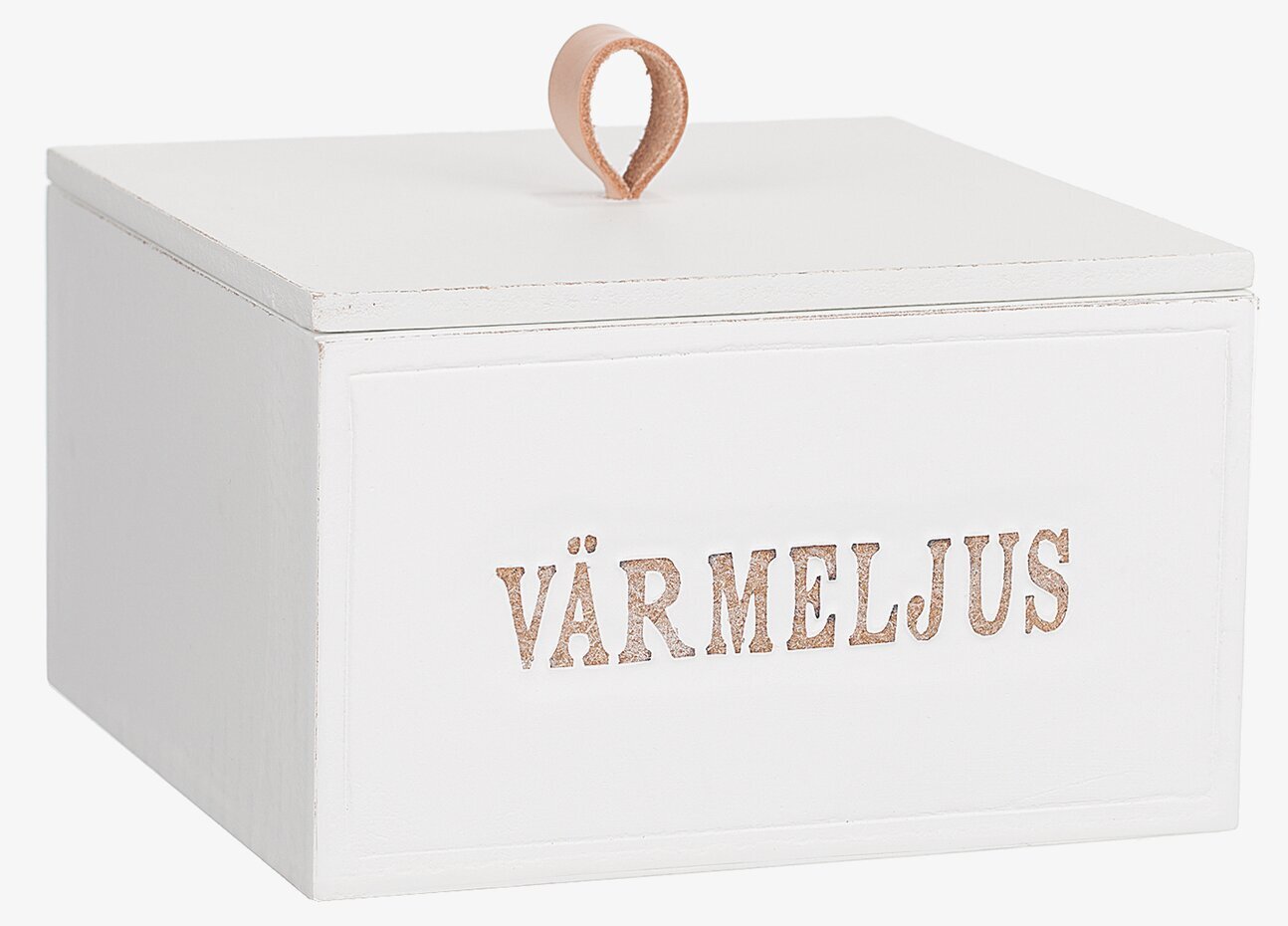 Trälåda Värmeljus från Different Design med läderhandtag